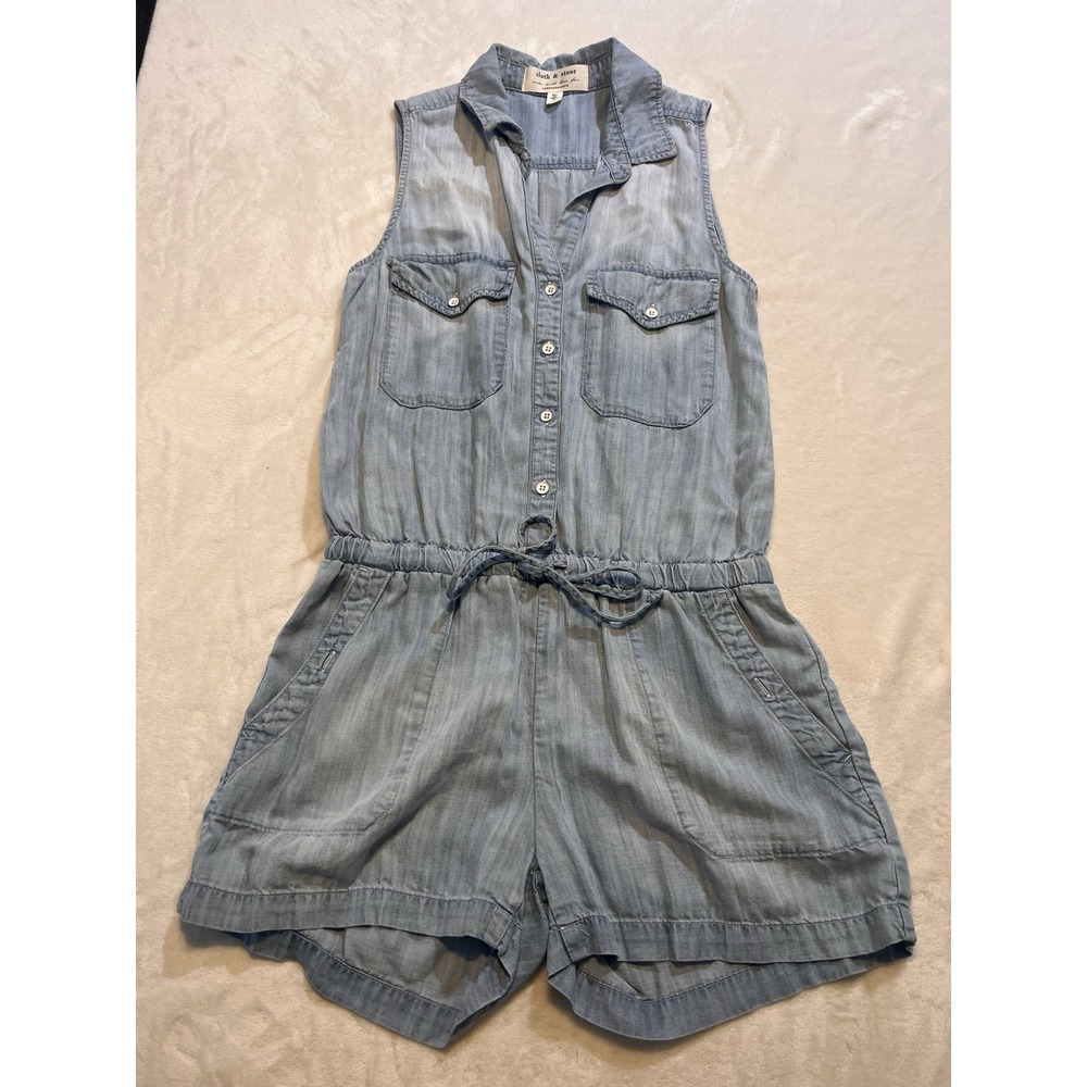 Anthropologie Cloth‎ And Stone Romper Small Blue Chambray Button Up Denim